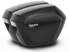 A pair of SHAD Motorcycle SH23 Black 23 Litre Panniers / Side cases with black cover