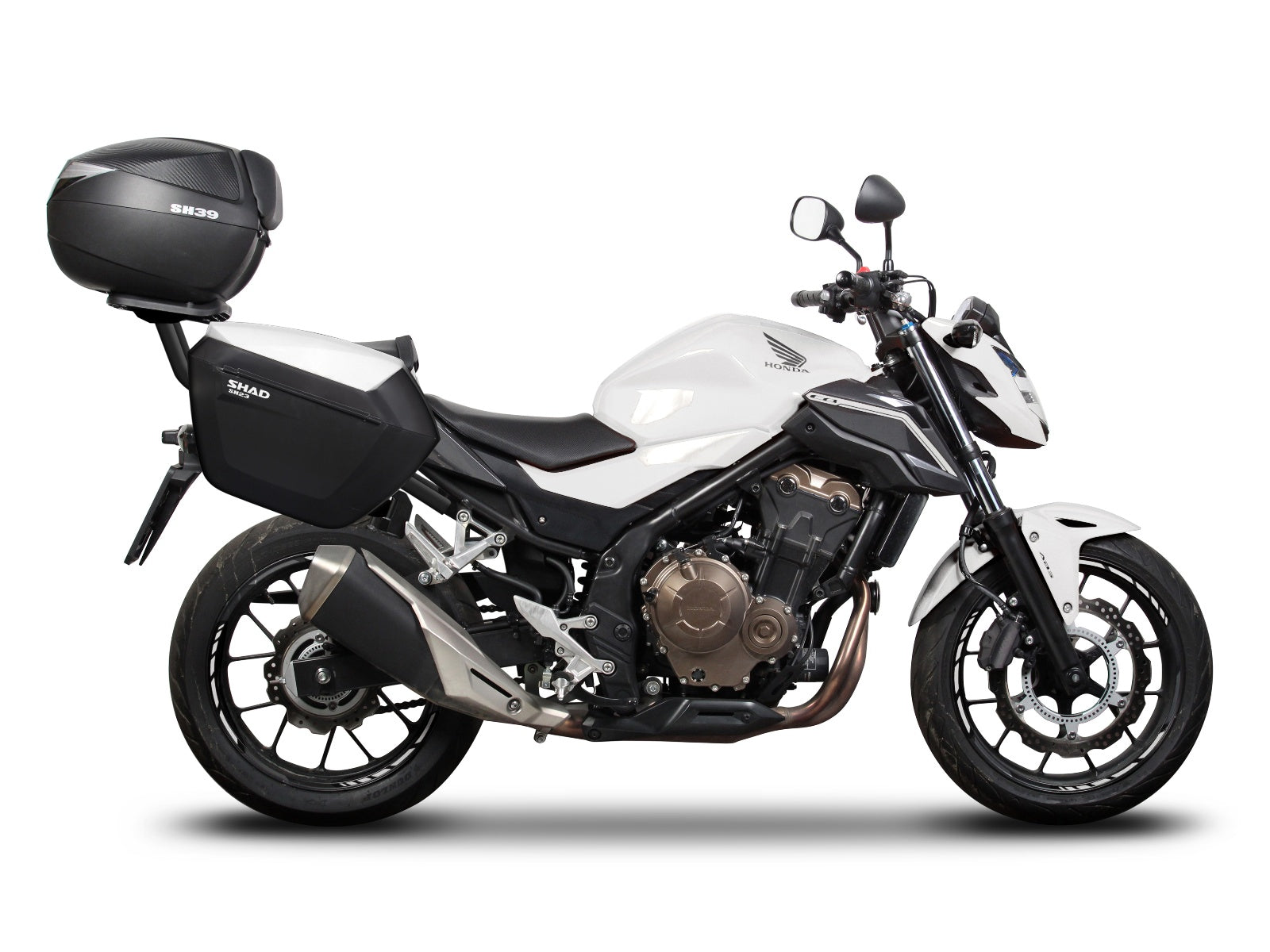 A pair of SHAD Motorcycle SH23 Black 23 Litre Panniers / Side cases with black cover