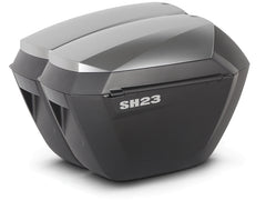 A pair of SHAD Motorcycle SH23 Black 23 Litre Panniers / Side cases with Aluminium cover