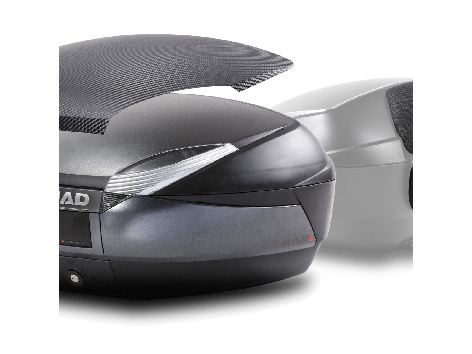 SHAD Motorcycle SH48 Top Box - Black / Dark Grey inc Backrest And Carbon Cover