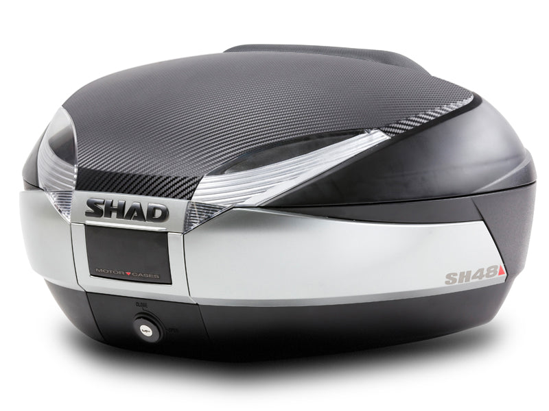 SHAD Motorcycle SH48 Top Box - Black / Titanium inc Backrest And Carbon Cover