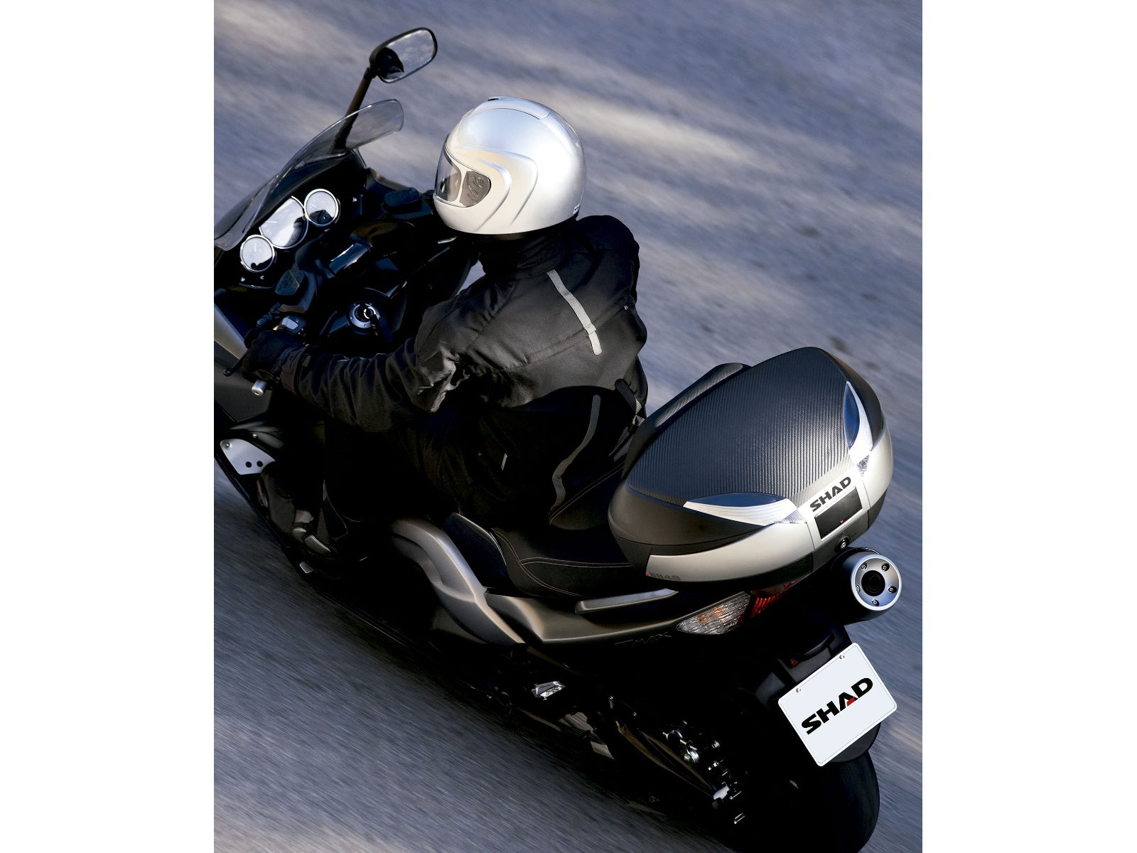 SHAD Motorcycle SH48 Top Box - Black / Titanium inc Backrest And Carbon Cover