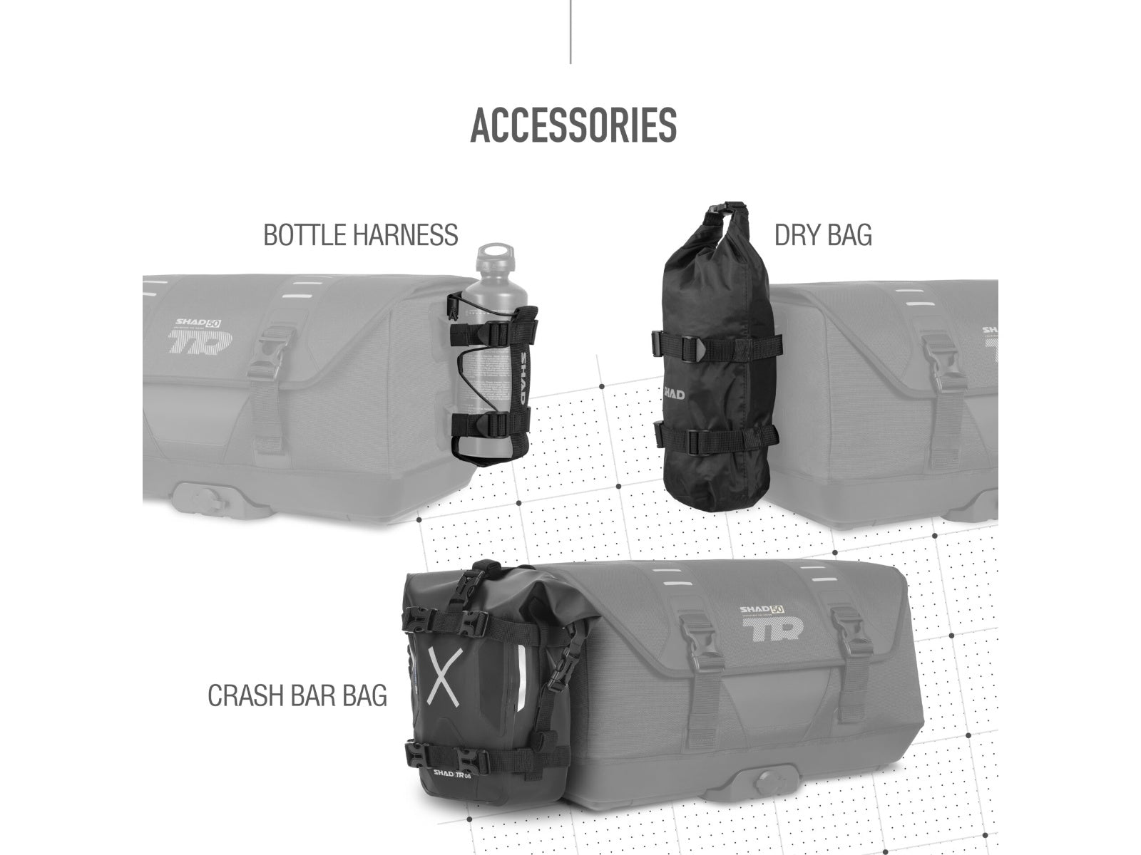 Silver Aluminium Mounting Plate 2 x Molle Bottle Harness 2 x Dry Bag and Harness X0TR502~D1BTRPA~X1TR05~X1TR05~X1TR03~X1TR03